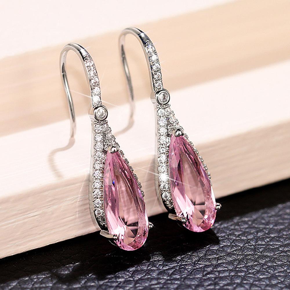 Elegant Light Luxury Pink Zircon Earrings for Women High-End Temperament Trendy Zircon Accessory