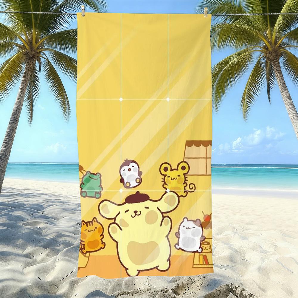 Cute Puppy Cartoon Print Microfiber Beach Towel Water Absorbent Quick Dry Bath Towel For Vacation