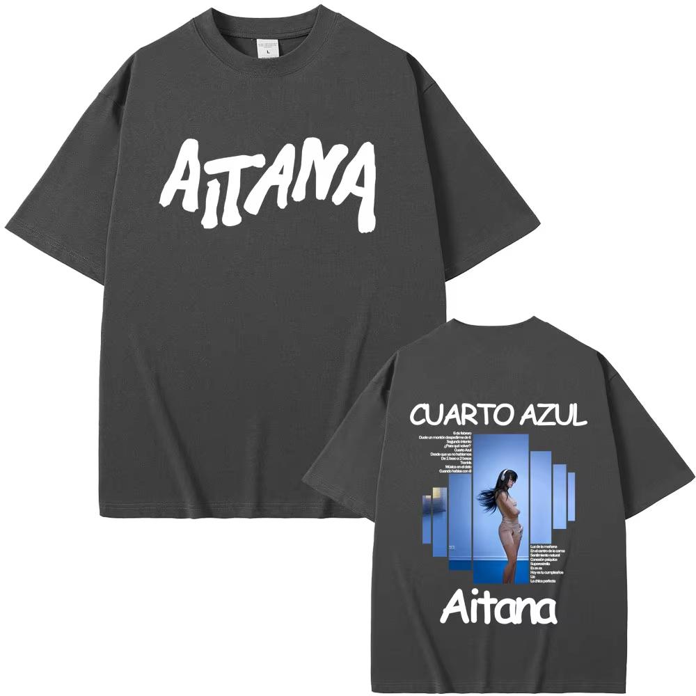 Singer Aitana CUARTO AZUL Album Graphic T-shirts Men Women Hip Hop Fashion Pop Music T Shirt Unisex Cotton Vintage Tshirt