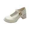 2025 New Korean Version One-word with High Heels and Light Mouth Single Shoes French Temperament Mary Jane Shoes Women's Spring Comfort and Versatil