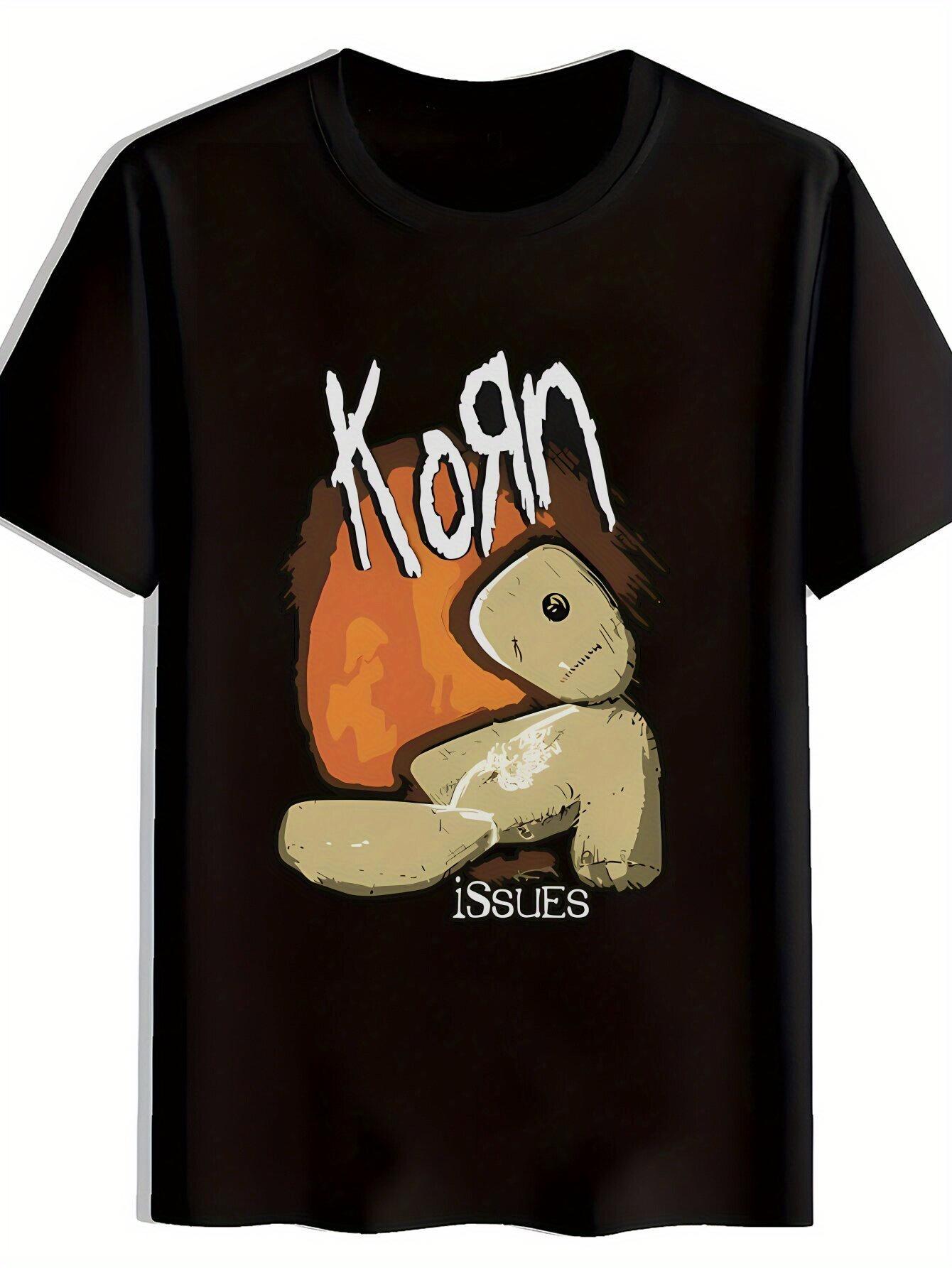 KORN Graphic T-shirt - Black Casual Summer Polyester Tee with Rock Band Print S