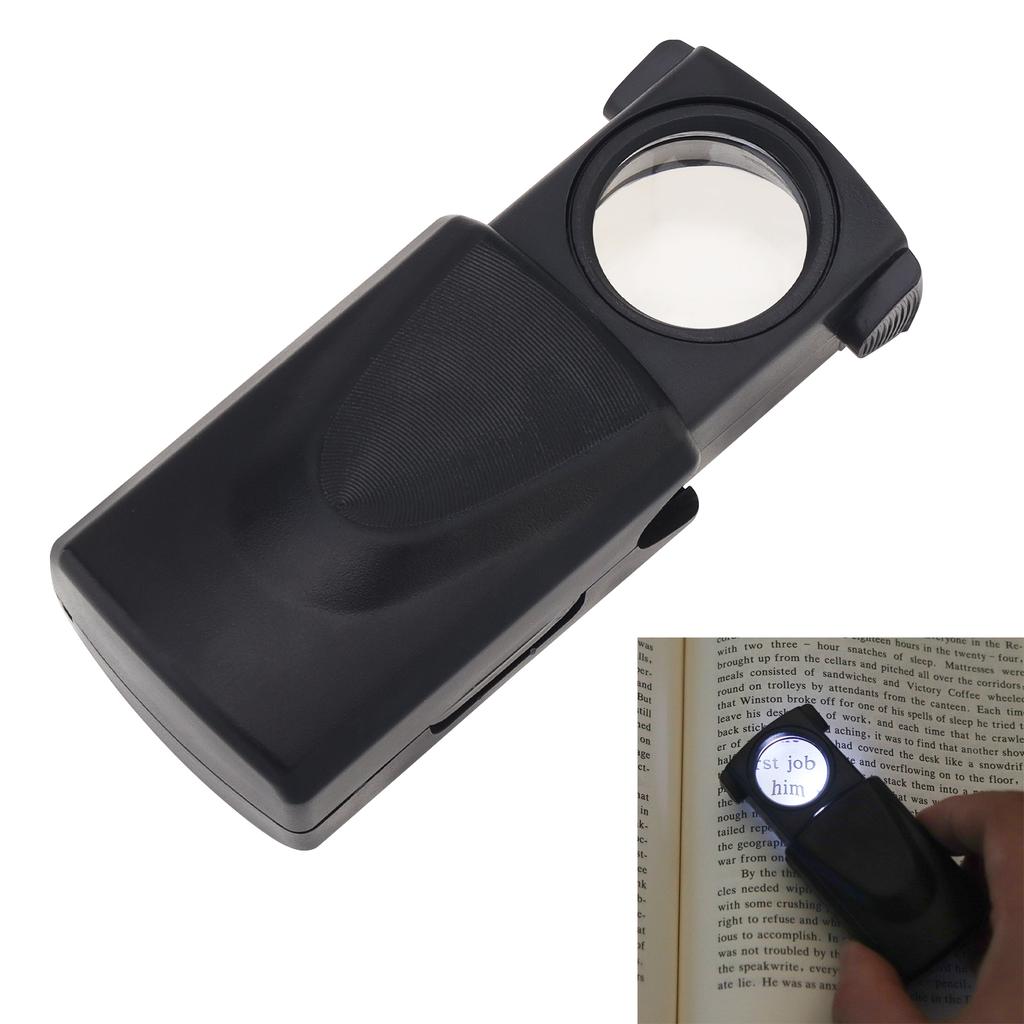 ABS Black Handheld Pull Type Jewelry Magnifier 30X Small Pocket Magnifying Glass with LED Light Source