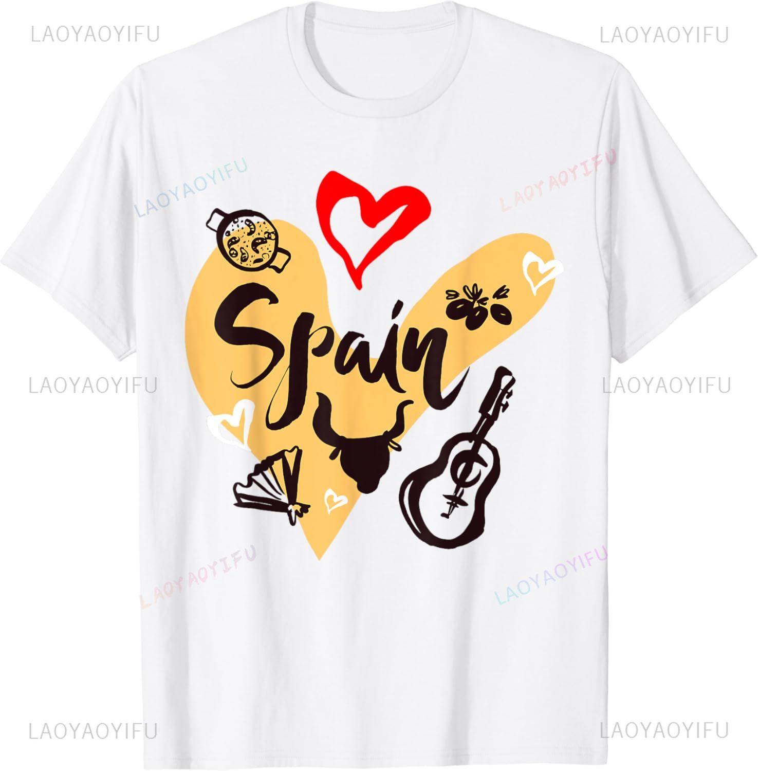 I Love Spain Cool Spain Doodles Illustration Graphic Design TShirt Unisex Summer Streetwear Tops Custom Printed Graphic TShirt S