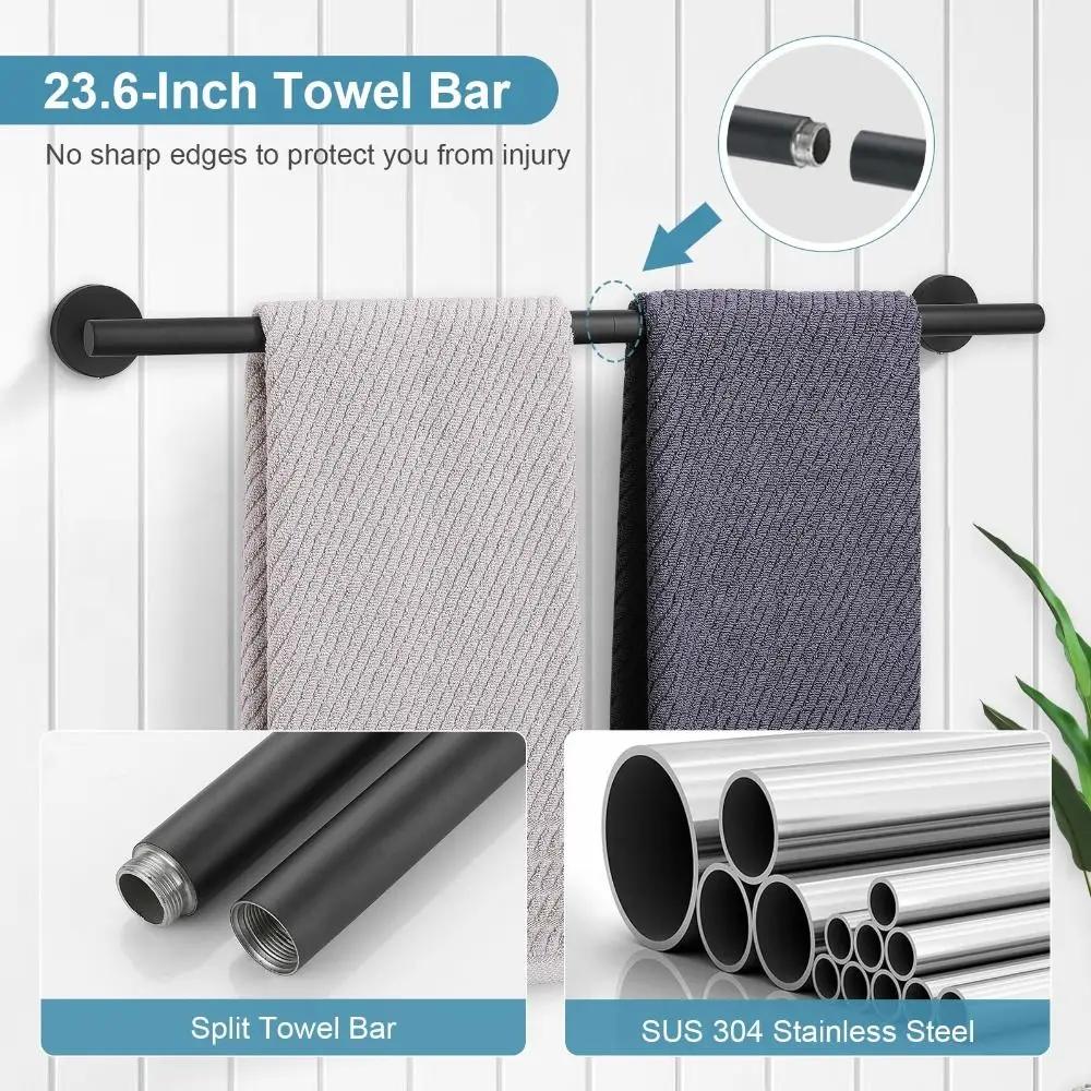 5 Pieces Black Towel Bar Set Stainless Steel Rustproof Bath Towel Holder Easy Installation Bathroom Hardware Set Hotel