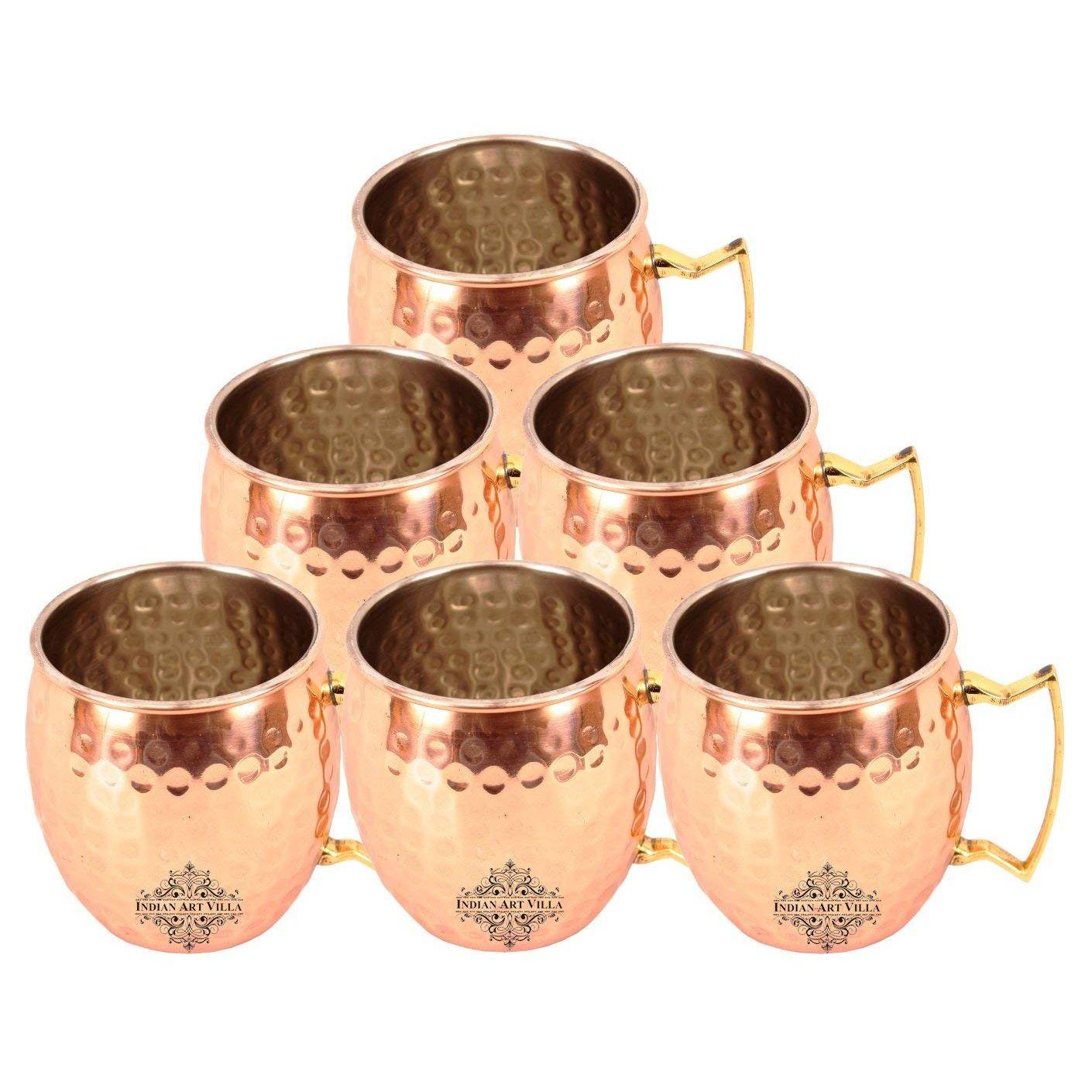 

Copper Nickel Round Shaped Hammered Design Moscow Mule Beer Mug Cup, Volume-530ML, Set of 6