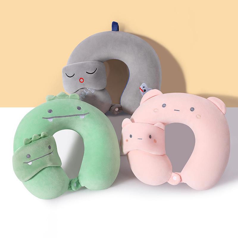Cartoon U-Shaped Pillow Memory Foam Pillow Core Neck-Protecting Pillow for Airplane Car Travel Portable Office U-Shaped Pillow