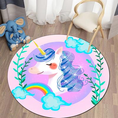 Alfombra redonda con bonitos dibujos de unicornios para dormitorio de niños, alfombra antideslizante para gatear, alfombra para sala de estar, felpudo decorativo para el baño