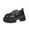 Thick-soled big-headed women's spring new heightening small leather shoes thick heel British commuter Velcro single shoes