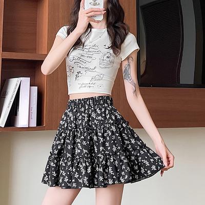 Jupe de Gâteau Florale pour le Nouveau Style Printemps et Été pour Femmes Taille Haute Couvrant la Chair Pour les Faire Paraître Amincies Blanc Jupe Courte Bouffante A-ligne