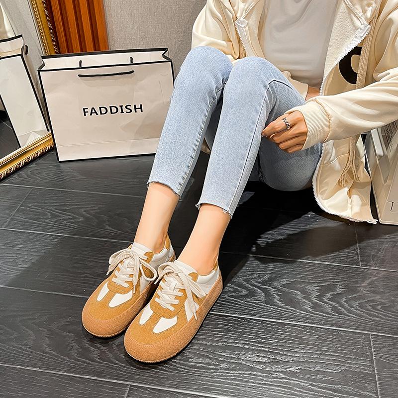 Cowhide Feeling Spot Thick-soled Heightening German Training Shoes Board Shoes Color Matching Students Versatile Casual Sports Shoes Retro Little 