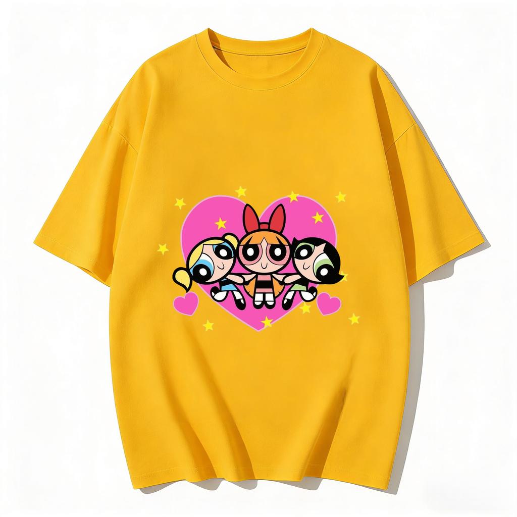 2026 Sommer Niedliche Powerpuff Girls Familien-Matching T-Shirts Cartoon-Druck Baumwoll-T-Shirts Lässige Kurzarm-Oberteile für Kinder und Erwachsene