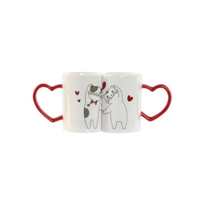 Lot de tasses Love - Home ESPRIT - 2 pièces - Blanc Rouge - Chats - 8x24x9,5 cm - Multicolore