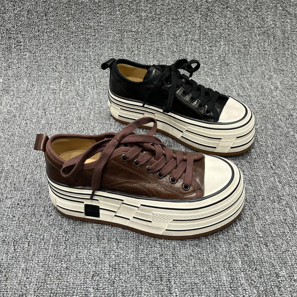 European station 2025 autumn new women's shoes platform muffin shoes casual sports lace-up heightening board shoes European single shoes