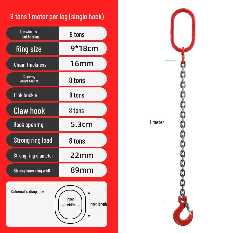 G80 Manganese Steel Hoist Chain Sling with Eye Hook - Single, Two, or Four Legs