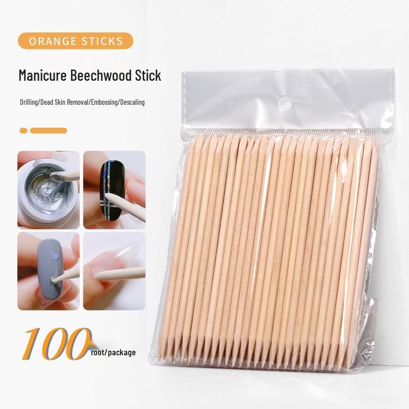 Double-Ended Orange Wood Nail Stick for Rhinestone Application, Nail Groove Cleaning, Glue Removal, and Dead Skin Management