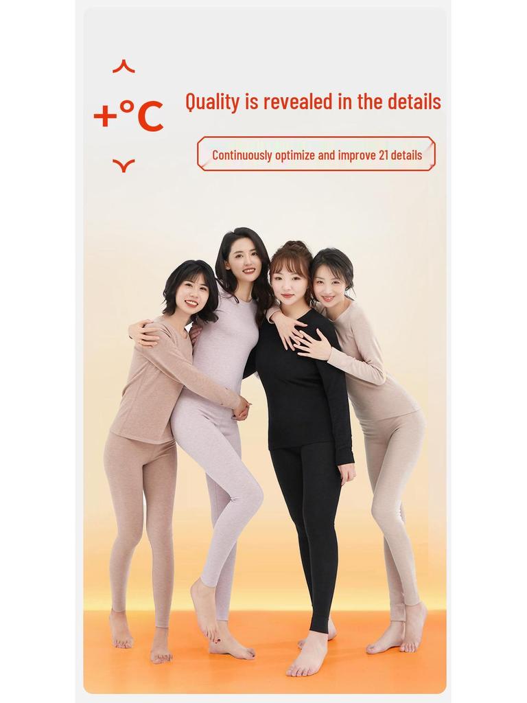 Női kasmírkeverék hőtermelő kerek nyakú termál szett: Antisztatikus, Bőrbarát, Őszi/Téli Alsónemű