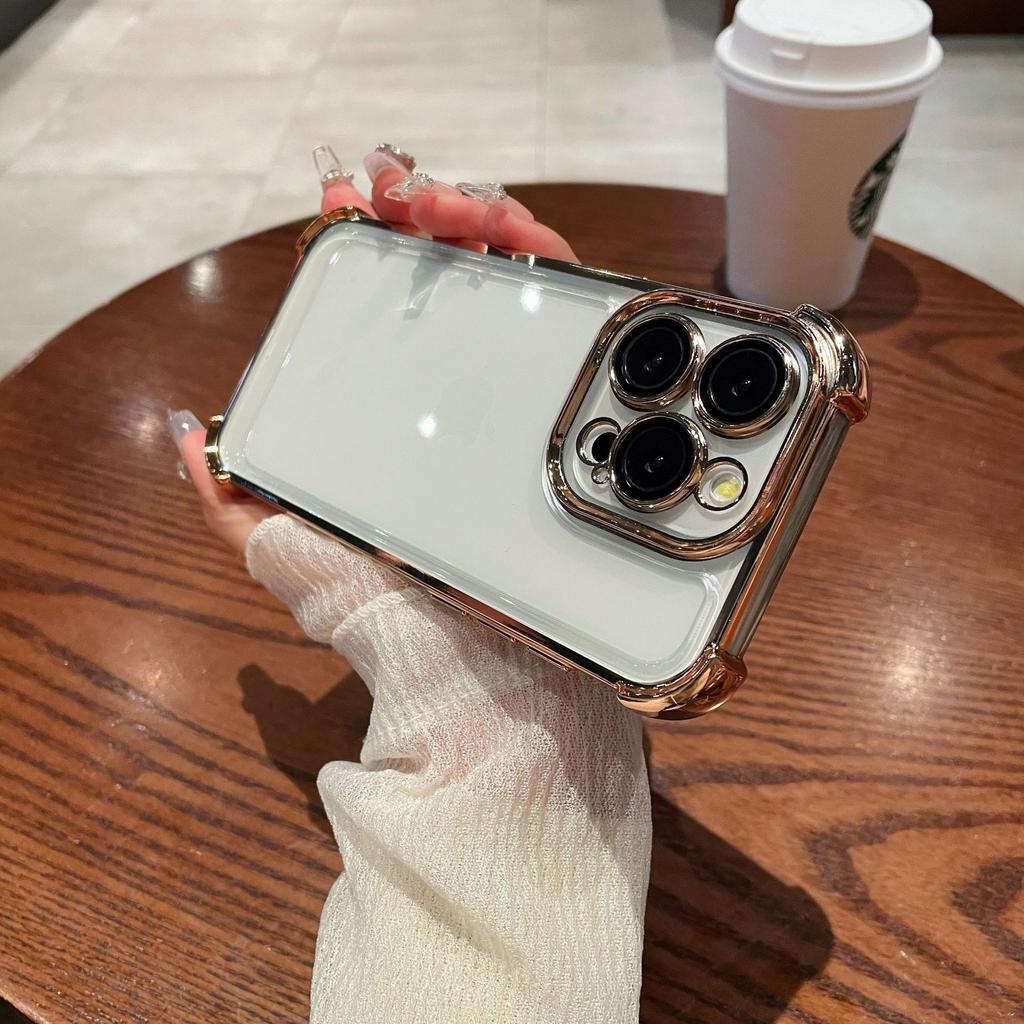 Space case is suitable for iPhone16 mobile phone case, four corners anti-drop electroplating, Apple 14Promax transparent case acrylic.
