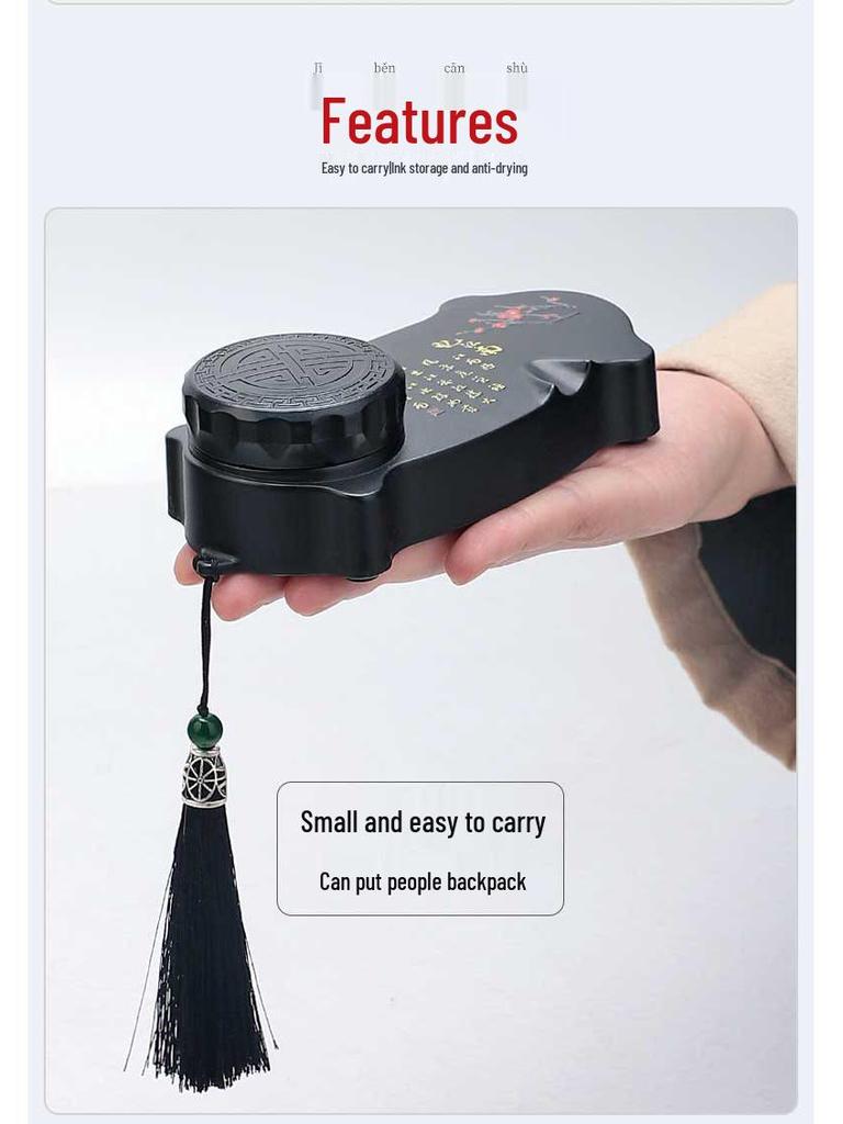 All-in-One Leak-Proof Inkstone: Lid, Ink Cartridge, Calligraphy Brush Rest
