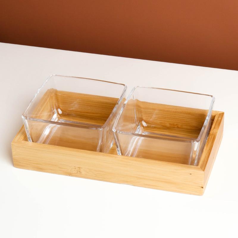 Nordic Transparent Square Plate Glass Household Fruit Snacks With Tray Plate Divided Dried Fruit Platter