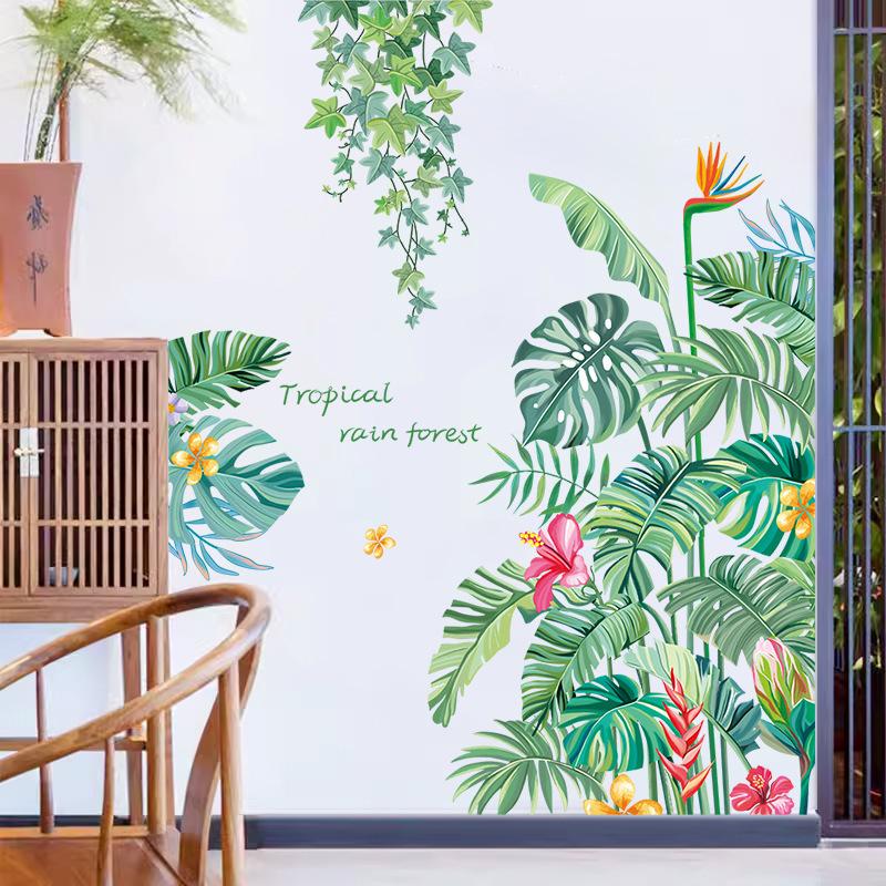Creative Green Plant Wall Stickers Self-Adhesive 3D Wallpaper Removable Decorative Patterns for Home Background Wall Art