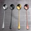 Kitchen Solid Color Stainless Steel Coffee Spoon With Long Handle Scoops Dessert Tea Spoon Accessories Tableware Supplies Tools