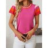 Women's Summer Round Neck Knit Top Clashing Colours Sweet Short Sleeve Sweater