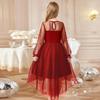 Jenter Kjoler Kontrast Mesh Lange Ermer Snurrekjole Høy Lav Bursdagsfest Formell Kjole