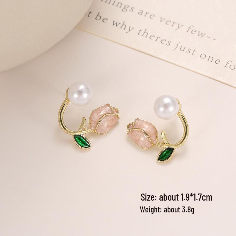 925 Silver Tulip Oil Drop Two-Way Pearl Earrings - Korean Sweet Flower Design for Women