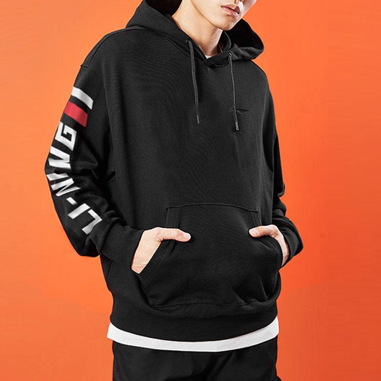 Li Ning Sweatshirts Men's Black Hooded Moderate Regular AWDQC19-1