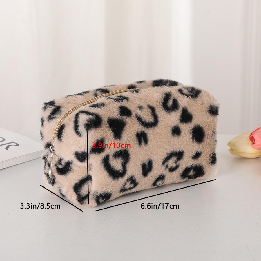 New plush new color cosmetic bag large capacity storage bag leopard handbag can store cosmetics, keys, cards, etc.