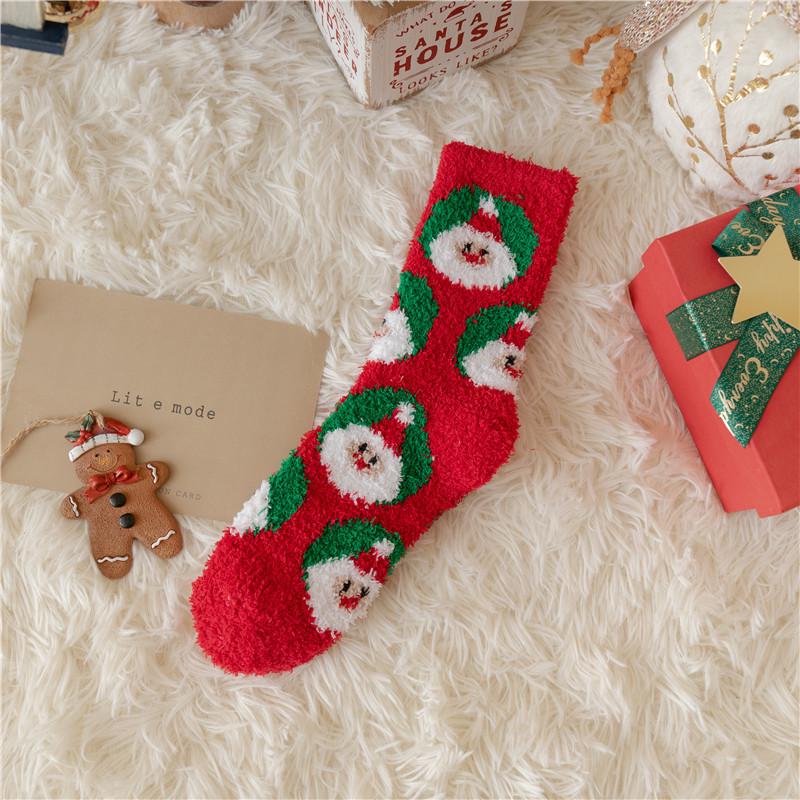 Cozy Coral Fleece Christmas Socks: Velvet Santa Half-Sided, Warm Floor Stockings for Autumn & Winter