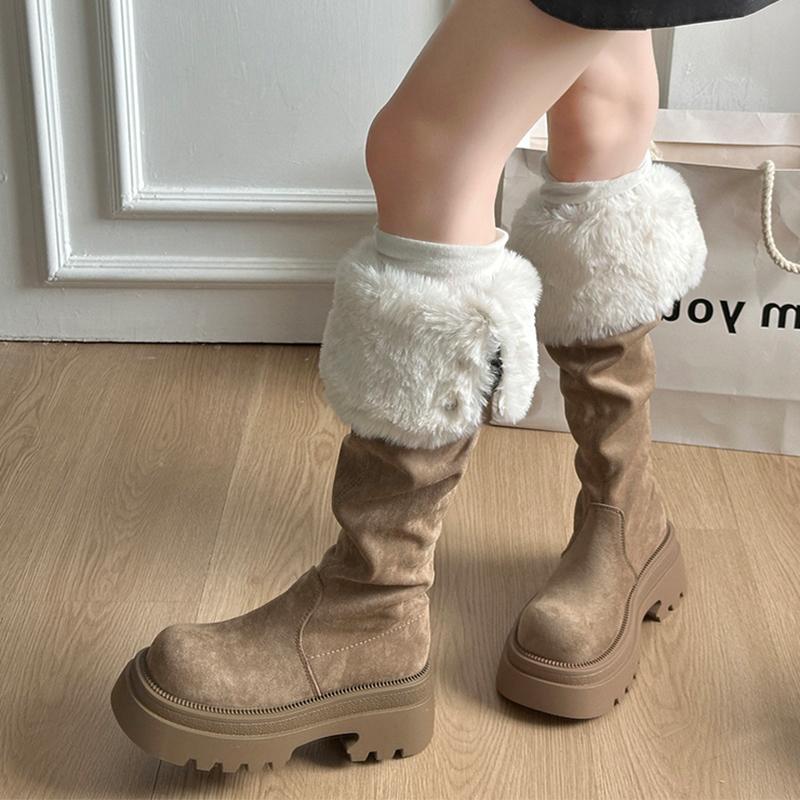 Stivali Alti in Pelliccia Donna Tacchi Alti Scarpe di Camoscio Firmate Sopra il Ginocchio Piattaforma alla Moda Stivali da Neve Caldi e Comodi Donna Stivali