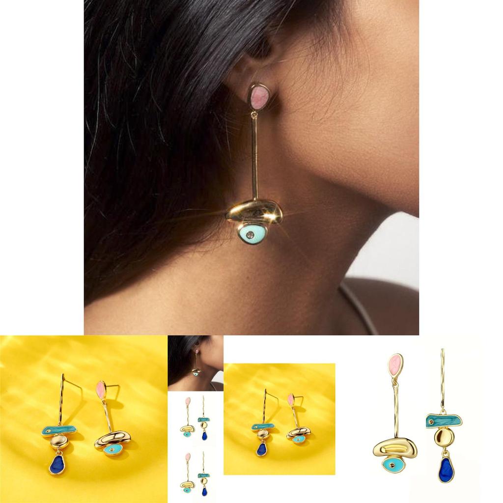 Elegant Asymmetrical Geometric Alloy Stud Earrings For Women Unique European Style