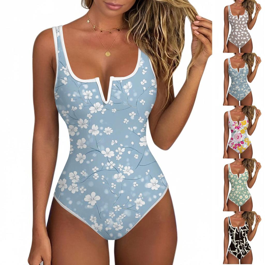 Women's Color-Blocked One-Piece swimsuit With A Sexy V-neck