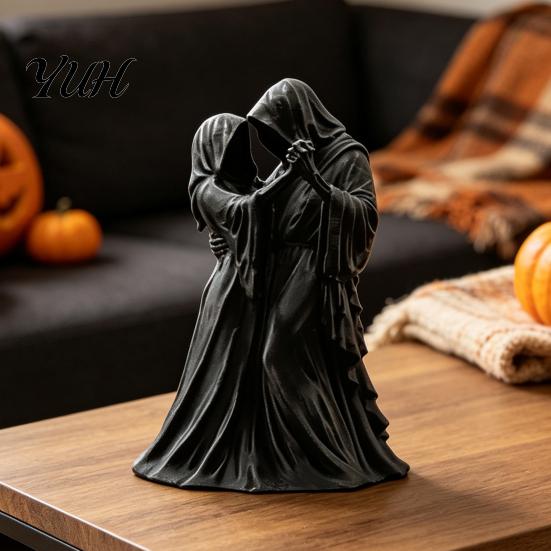 Spooky Gothic Gifts Dancing Grim Reaper Couple Figurine, 3D Printed Hooded Skeleton Dark Style Shelf Decor Statue, Aesthetic Tabletop Decor, Halloween