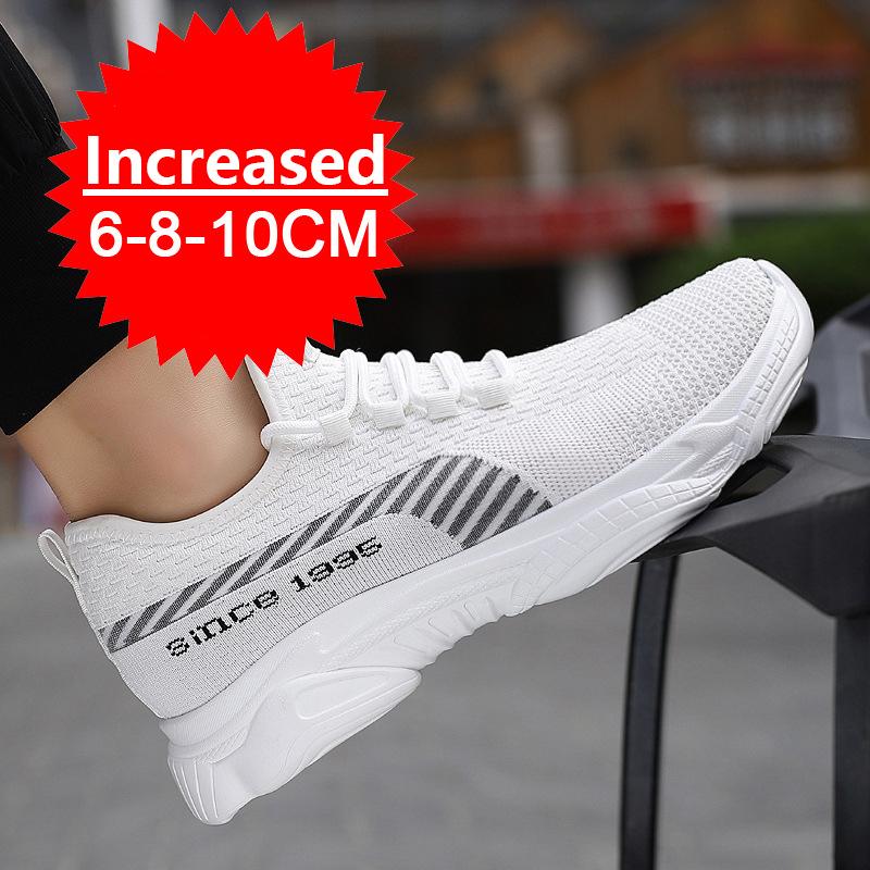 Fashion Men White Sneakers Elevator Shoes Men's Hidden Heels Breathable Heightening Shoes Increase Insole 6CM Sports Casual Height Shoes