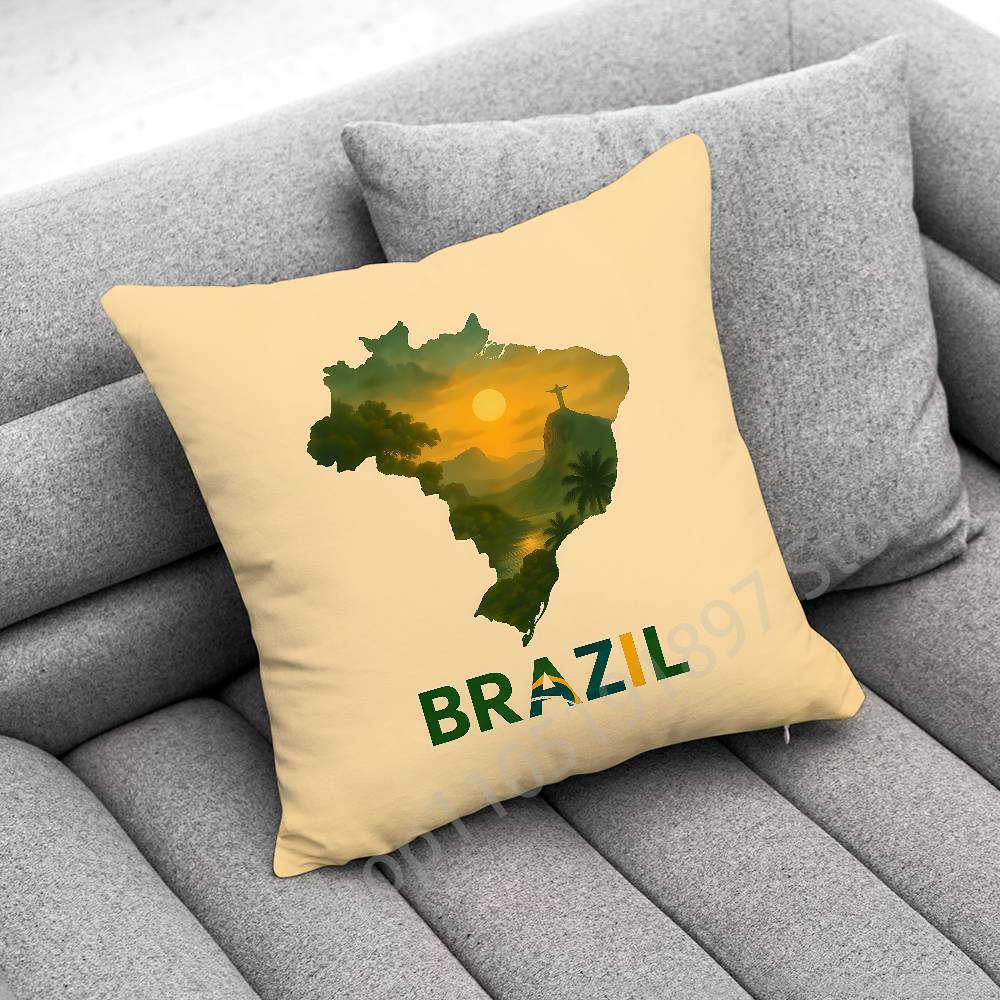Rio De Janeiro Brazil Flag Map Passport Throw Pillow Case For 45x45cm 40x40cm 50x50cm 30x30cm Square Car Pillowcase Shell