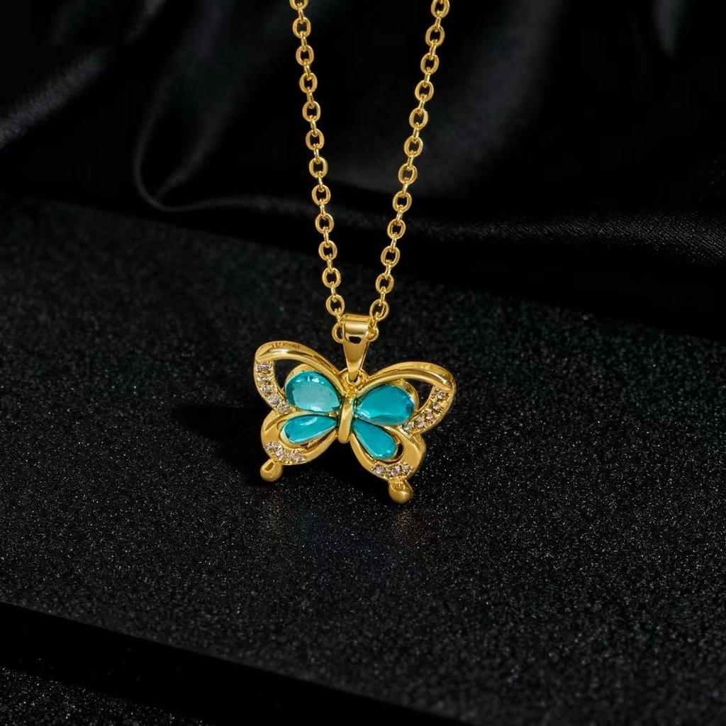 Trendy Zircon Butterfly Pendant Necklace For Women Small Collarbone Chain With Colorful Zirconia
