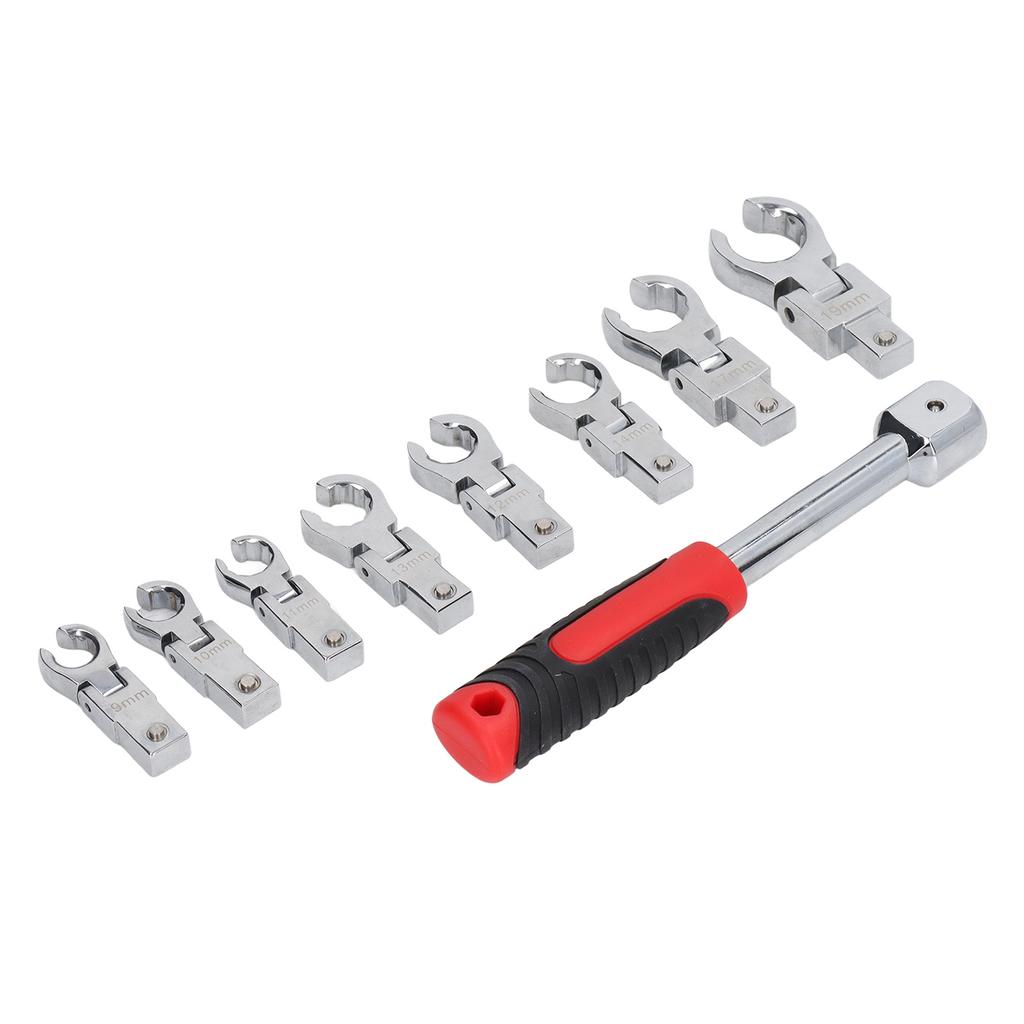 9Pcs Replaceable Wrench Set Flexible Head 180 degrees Rotating Torsion Wrench with Handle