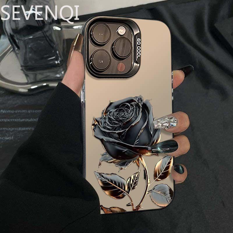 

Черный чехол для телефона с золотой розой для Apple iPhone IPhone 16 Pro Max серебряный