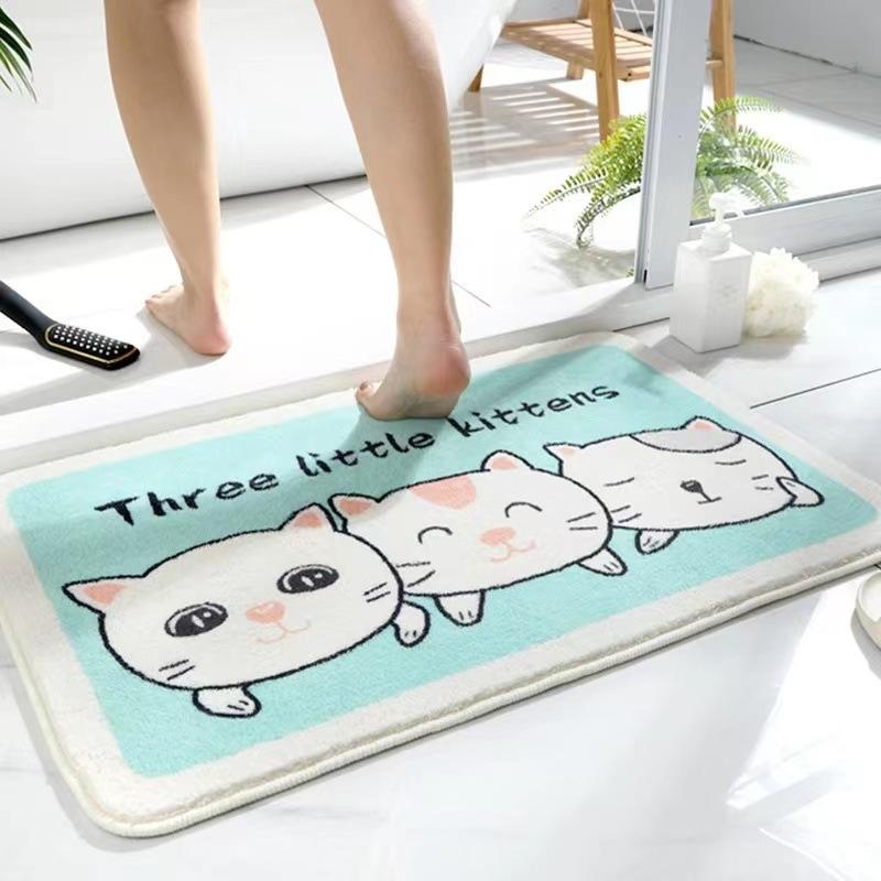 VIKAMA Cute Cartoon Flat Printed Carpet, Entrance Door, Bathroom And Toilet Anti-Slip Imitation Cashmere Mat, Home Decoration