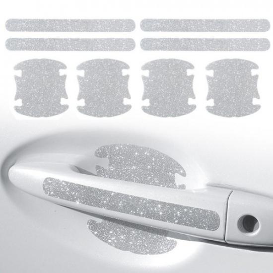8Pcs Car Door Handle Bowl Reflective Protector Decal Stickers Anti-scratch Bling