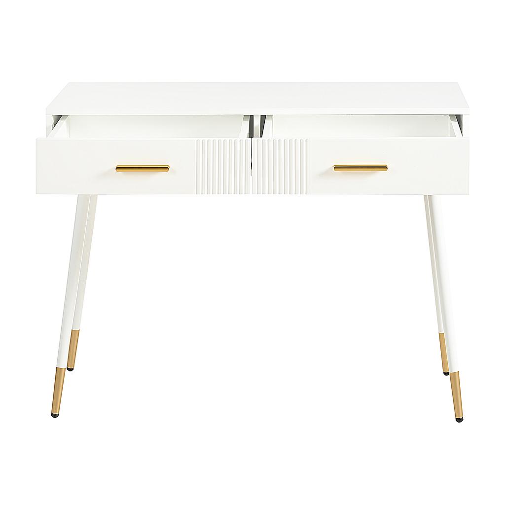 Makeup Table, Dressing Table, Desk with 2 Drawers, Metal Legs, White, Dimensions: H 76 cm × W 100 cm × D 40 cm (without mirror)