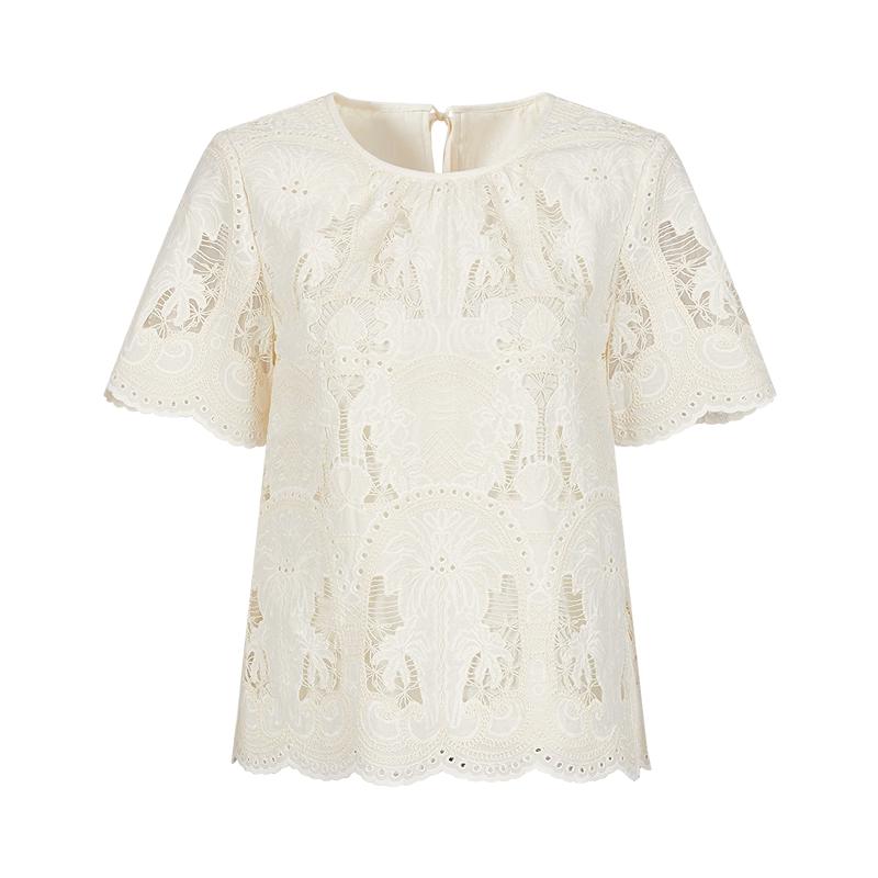 

JUZI Annakao French Embossed Lace Short-Sleeve Top M