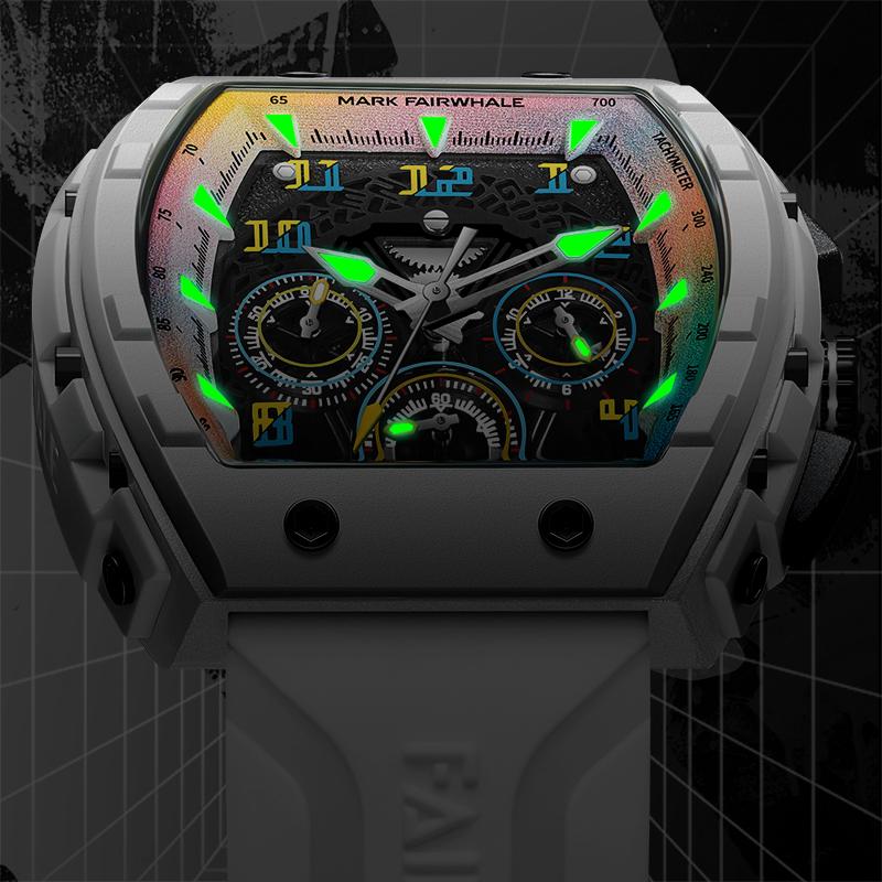 Mark Fairwhale 5001 New Trend Mens Watch Tonneau Dial Chronograph Calendar Luminous Waterproof Quartz Watch for Men Reloj Hombre
