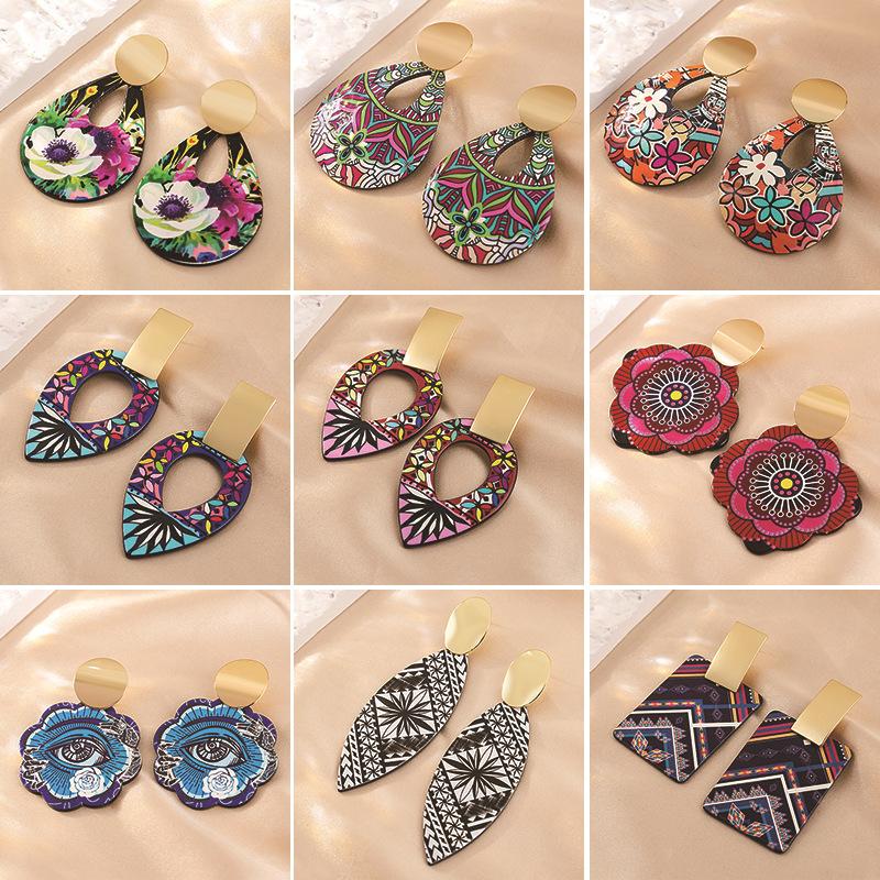 Orecchini Amore Floreali Graffiti Acrilici Orecchini Geometrici Orecchini a Bottone Rotondi Vintage Bohemien