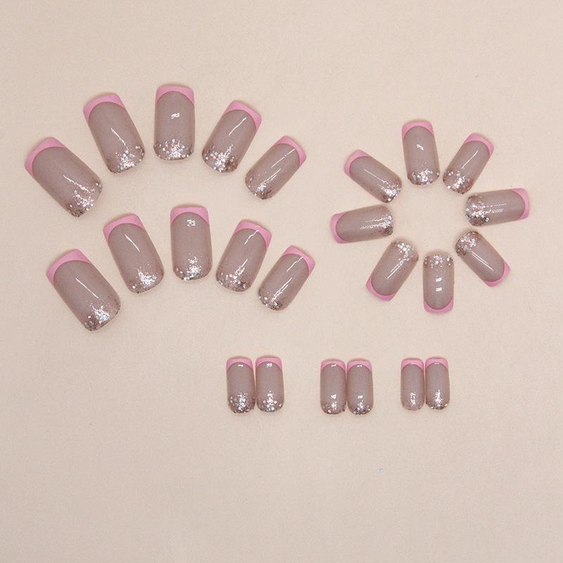 Pink Peach French Glitter European and American Ins Style Long European Square Piece Fake Nails Wearing Armor