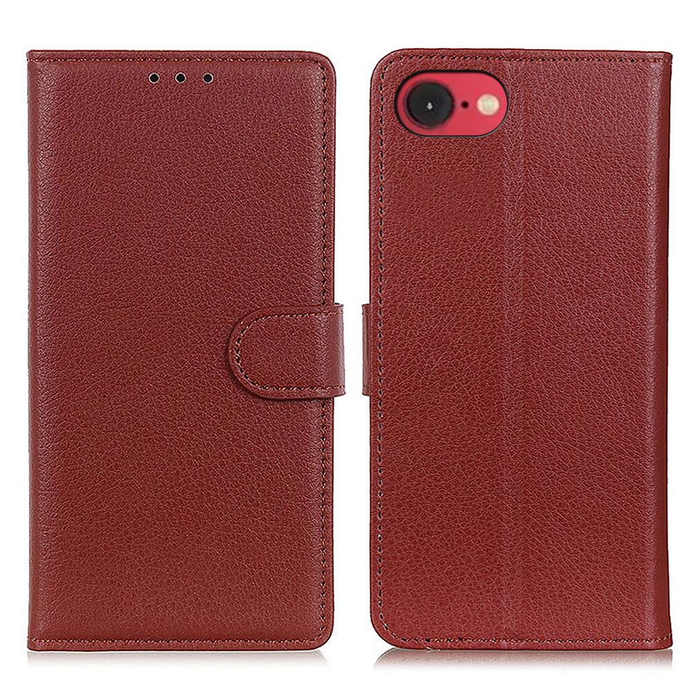 

For iPhone 16e Wallet Case PU Leather Phone Cover Litchi Texture Brown