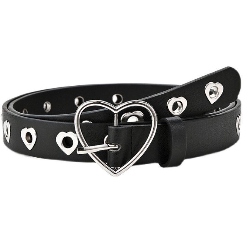 Elegant Pu Leather Women's Belt Unique Heart Design Fashionable And Trendy 106cm