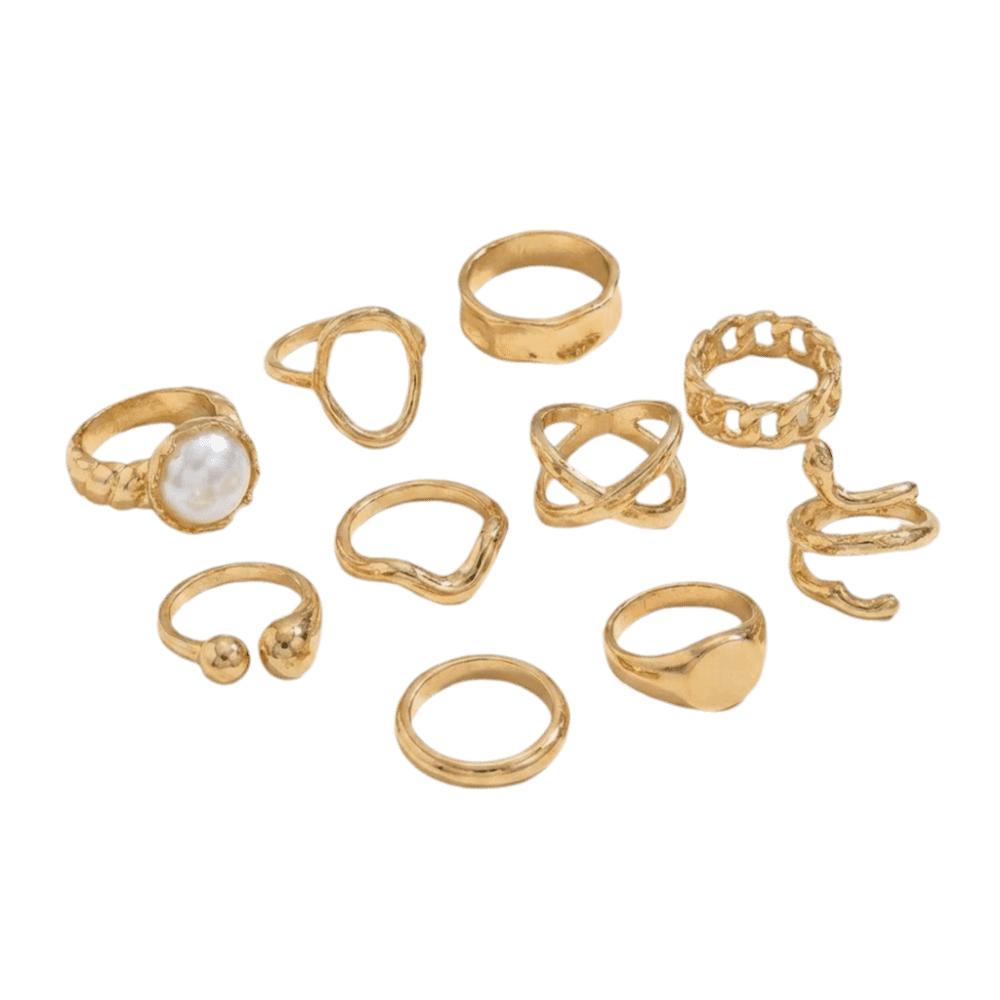 6/8/12 pcs/set Gold Sliver Open Ring Sets Zinc Zinc Alloy Floral Ring Elegant Geometric Baroque Ring Gift